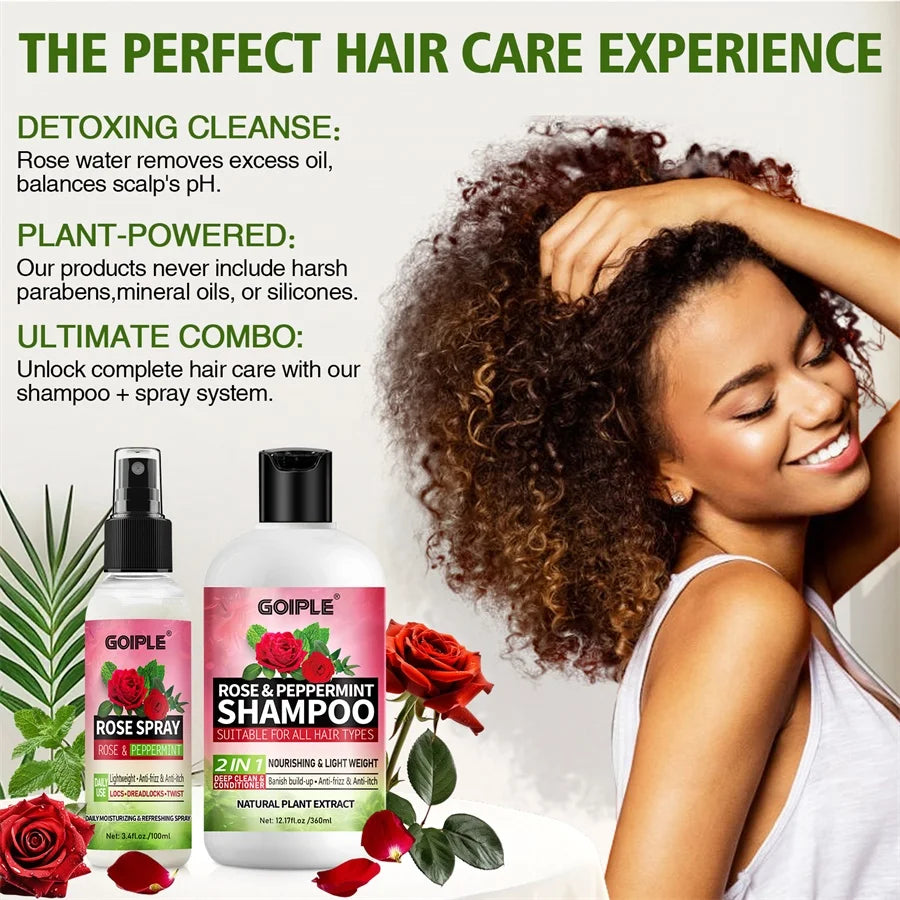 Rose Peppermint Shampoo with Hair Care Spray Moisturizing & Nourishing Conditioner Product Shampoo and Conditioner Set for Women