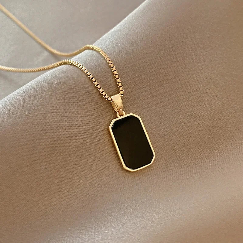 men's Neck Chain Black Exquisite Minimalist Square Pendant Choker Geometric Necklace Collar Chain Female Jewelry Party Gifts
