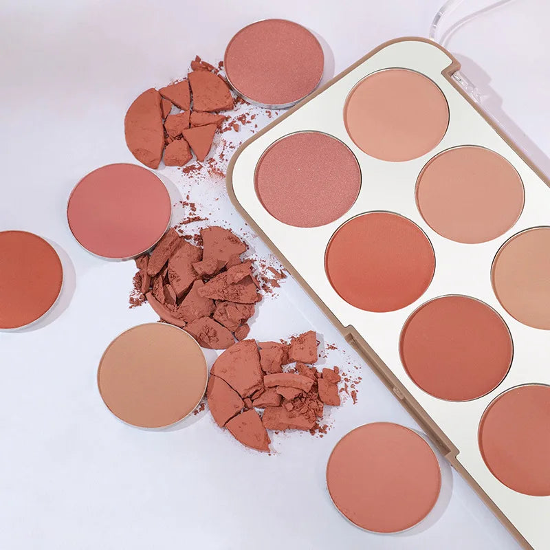 10 Colors Matte Blush Palette for Women Blendable Smooth Long-lasting Waterproof Contouring Blush Powder Buildable Cheek Makeup