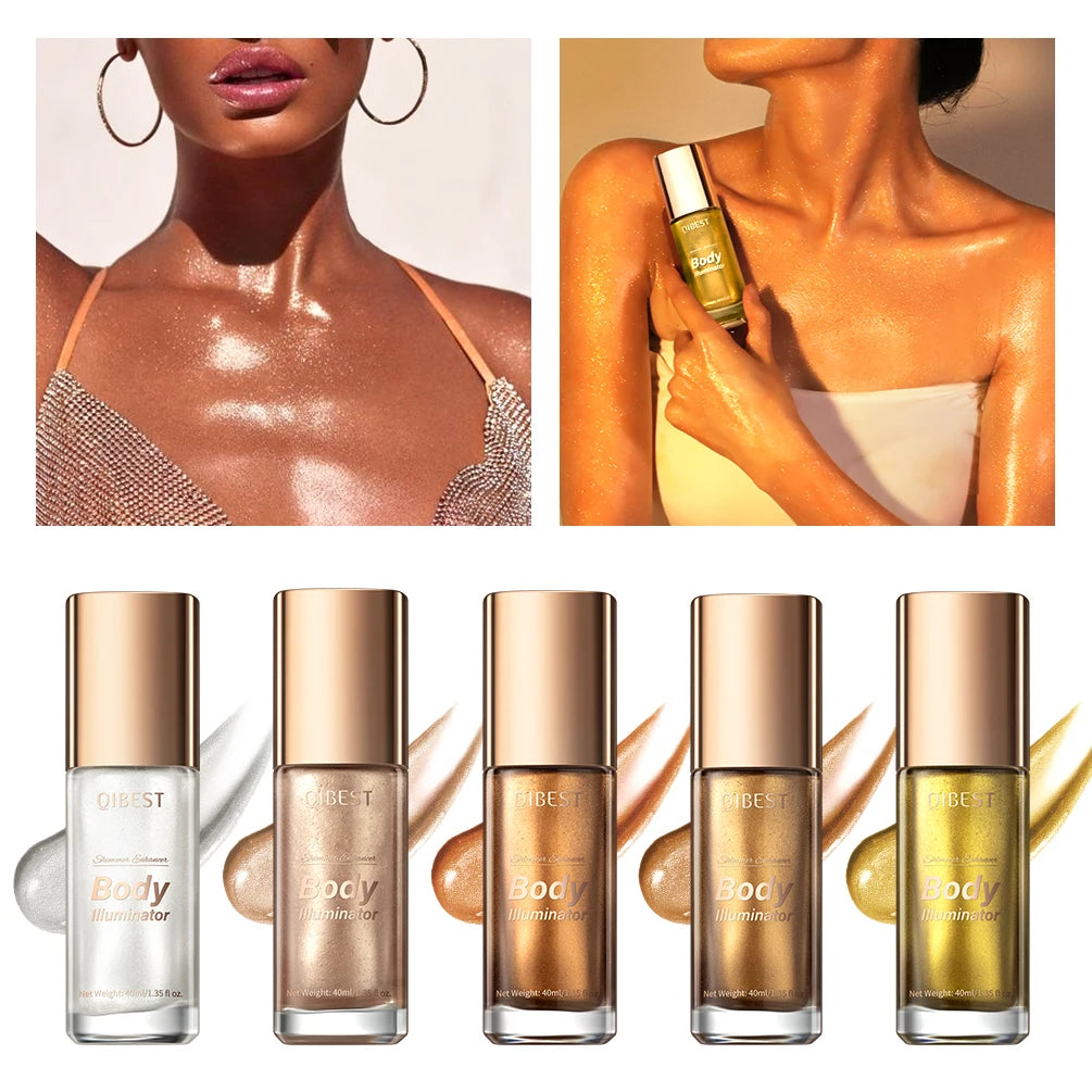 QIBEST 5 Colors Body Face Liquid Highlighter Glitter Makeup Glow Face Contour Shimmer Illuminator Ginger Highlight Cosmetics