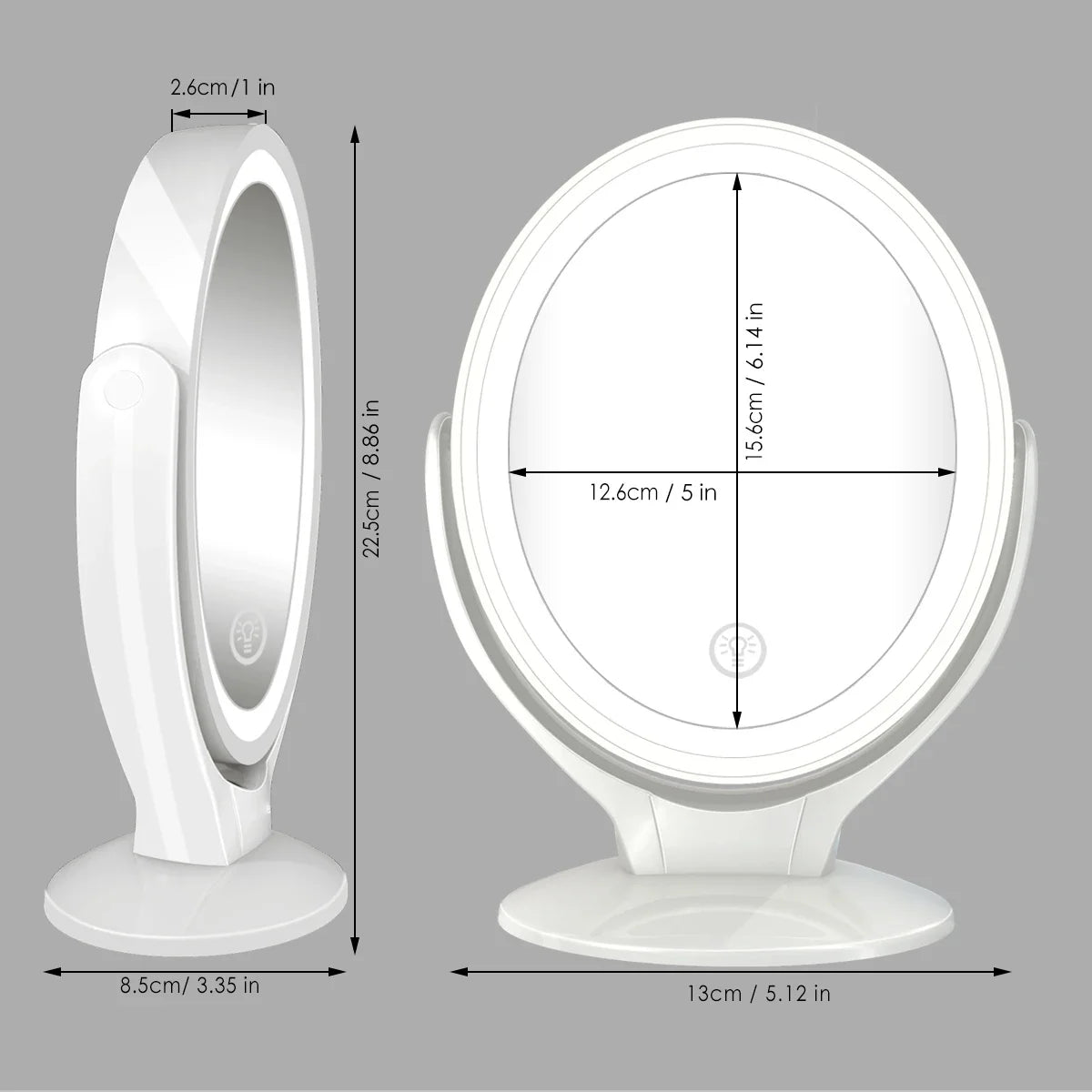 Makeup Mirror With Light, Double-Sided 1X/7X Magnifying Mirror,USB Rechargeable, 360° Rotating Freestanding LED Mirror
