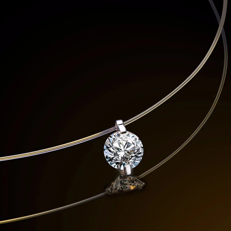 Simple Round Single Rhinestones Pendant Necklaces for Women Trendy Transparent Fishing Line Short Chokers Party Neck Jewelry