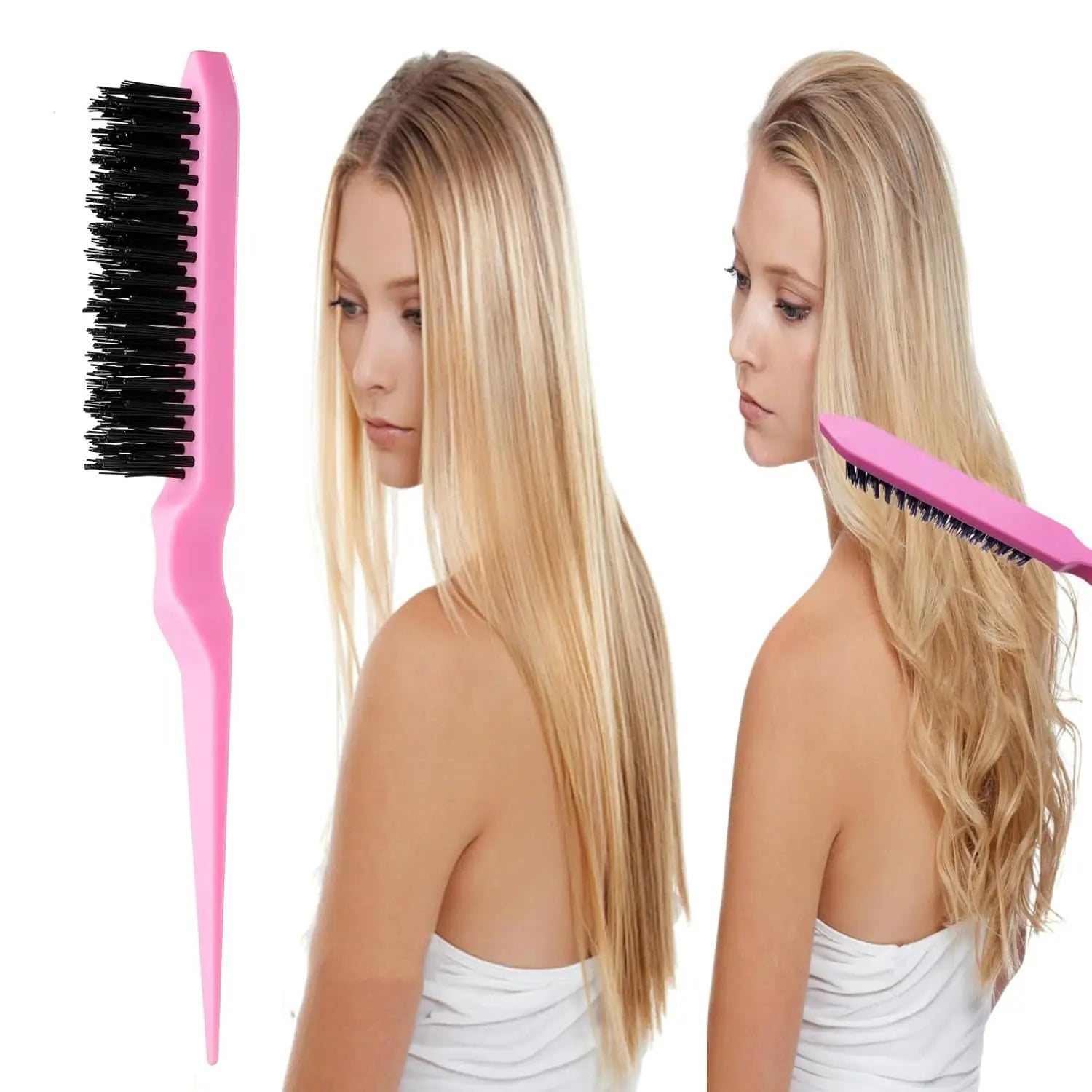 8Pcs Hair Brushes Set with Teasing Bristle Brush, Edge Control Brush, and 2Pcs Metal Pin Rat Tail Combs for Women's Hair Styling