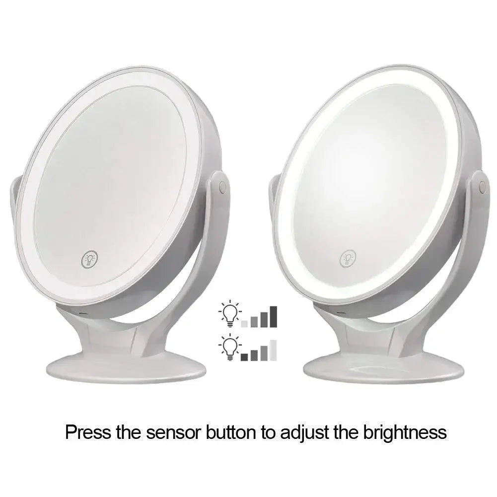 Makeup Mirror With Light, Double-Sided 1X/7X Magnifying Mirror,USB Rechargeable, 360° Rotating Freestanding LED Mirror