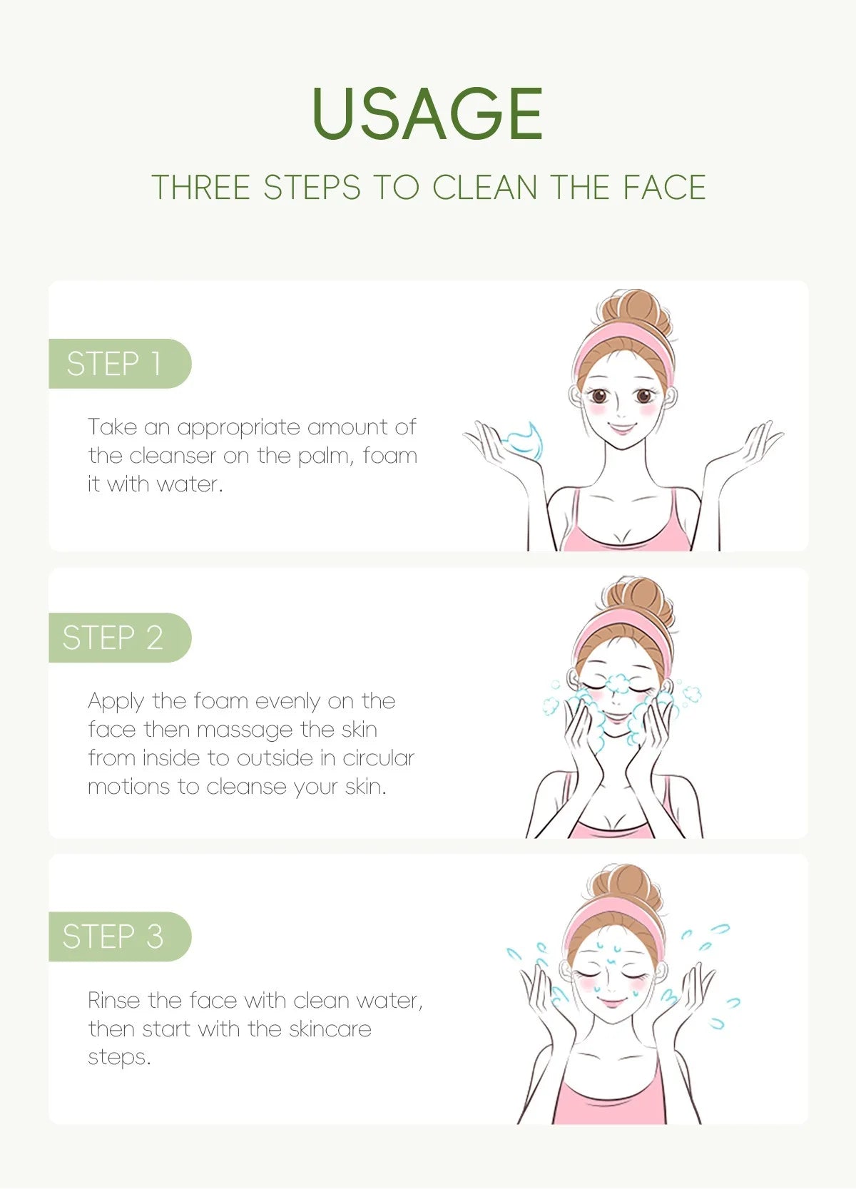 Green Tea Facial Cleanser Skin Deep Cleansing Moisturizing Blackhead Removal Skincare Face Wash Foam Face Cleanser Skin Care