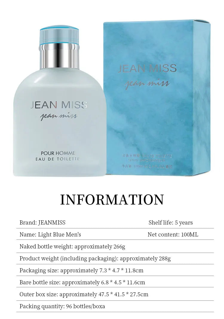 100ml Light Blue Eau De Parfum Pour Homme Lasting Orange Fougere Scent Spicy Woody Notes Charming Perfume for Men Dupes