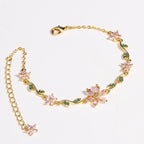 Luxury Pink Zircon Flower Bracelet For Women Girls Sweet Gold Color Crystal Adjustable Bracelet Jewelry Gift