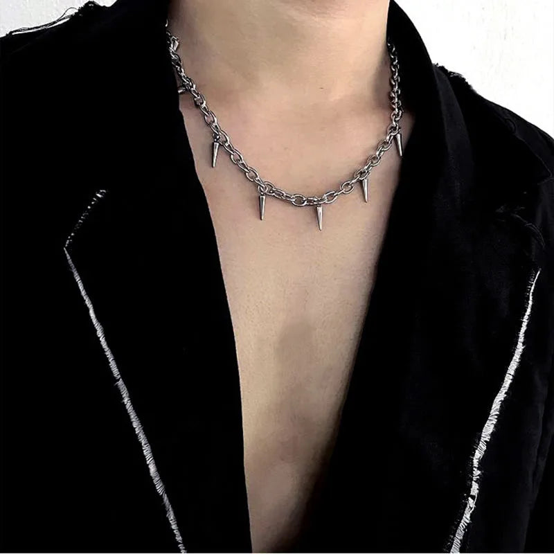 Stainless Steel Chains Rivet Choker Necklace for Men Hiphop Punk Neck Jewelry Short Collar Chain With Pendant Gothic Accessories