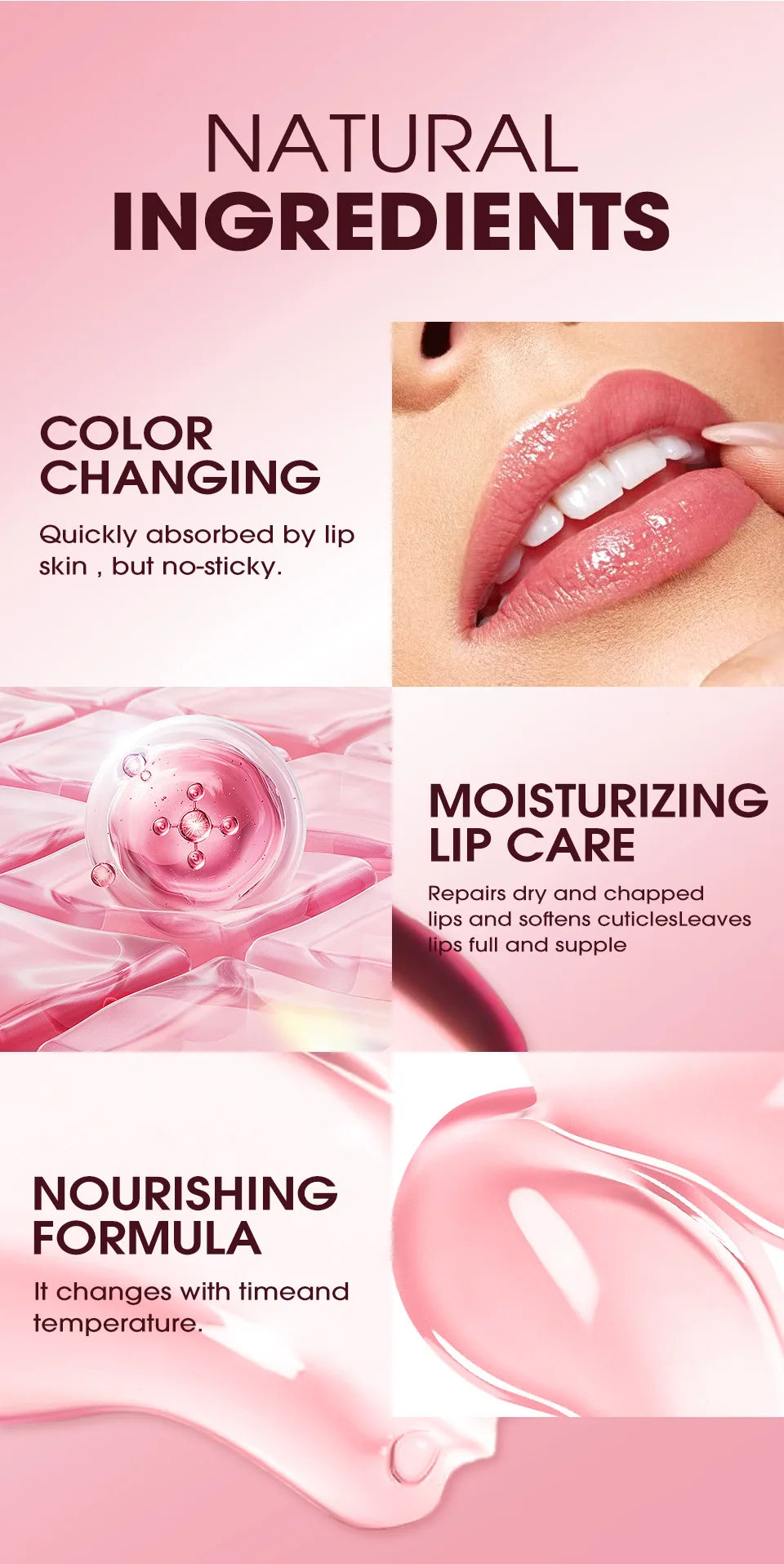 Natural Moisturizing lipstick Moisturizes and softens the water feeling, transparent and nude, easy to apply lip oil