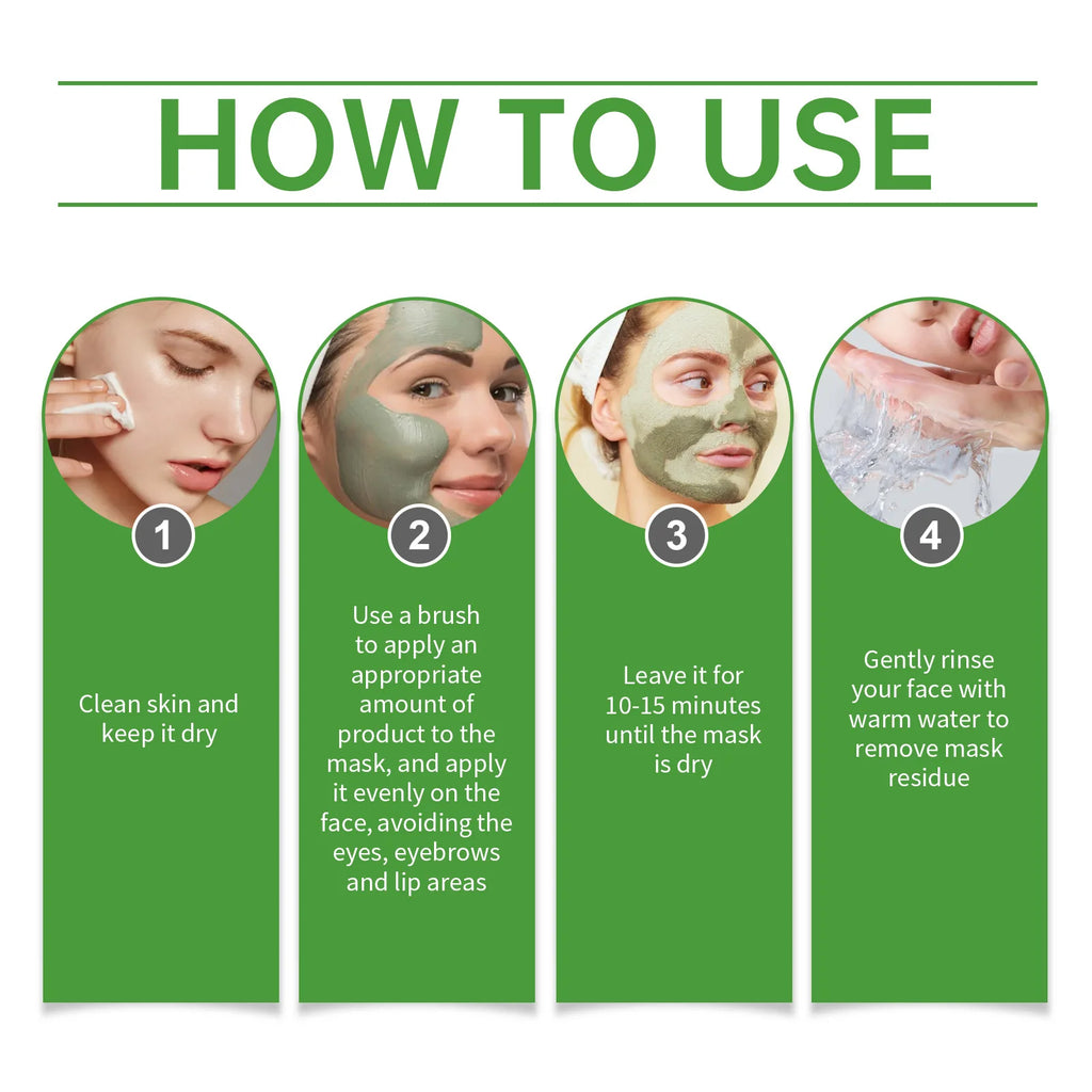 Face Cleansing Clay Mask Green Tea Turmeric Shrink Pore Blackhead Remover Exfoliating Moisturizing Oil Control Dead Sea Mud Mask