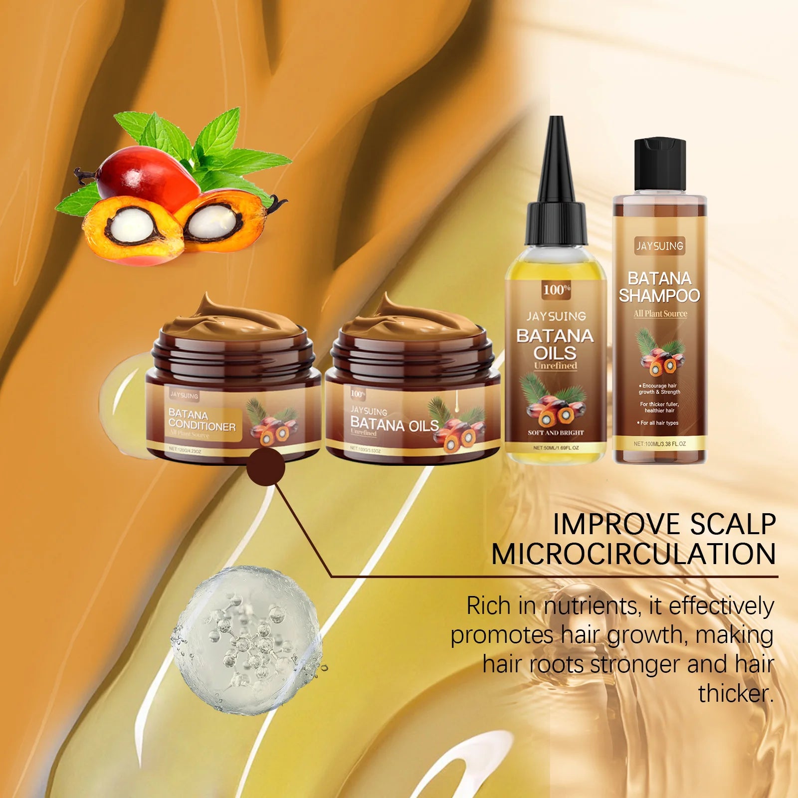 Hair Care Product Batana Oil Shampoo Conditioner Repair Split Ends Frizzy Damage Moisturize Smooth Shiny Keratin Hair Mask Serum