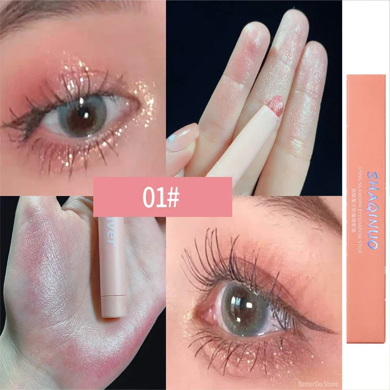Diamond Glitter Eyeshadow Liner Pencil Face Makeup Highlighter Long lasting Matte Pink Silkworm Champagne Gold Eyeliner Pen