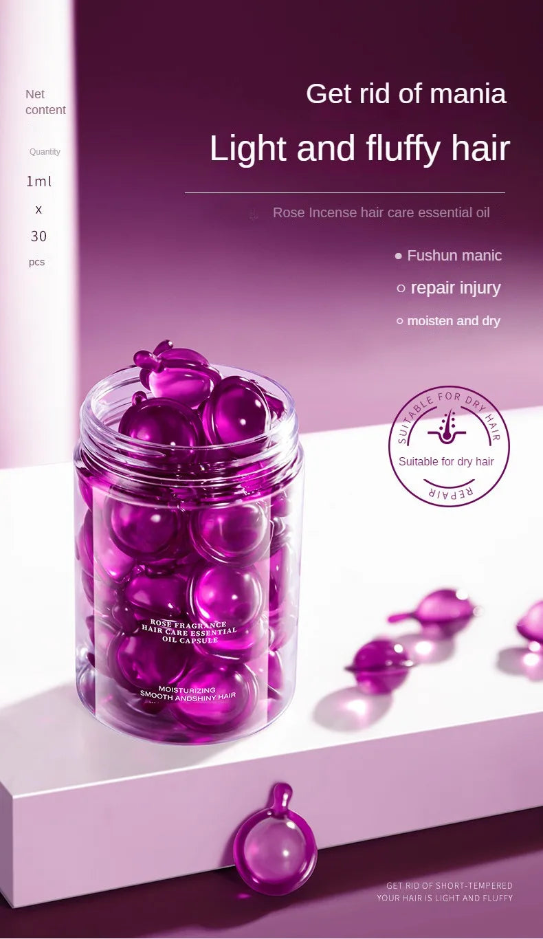 Hair Styling Serum Frizzy Dry Hair Rose Essence Oil Capsules Leave-in Anti Frizz Conditioner Repair Hair Care