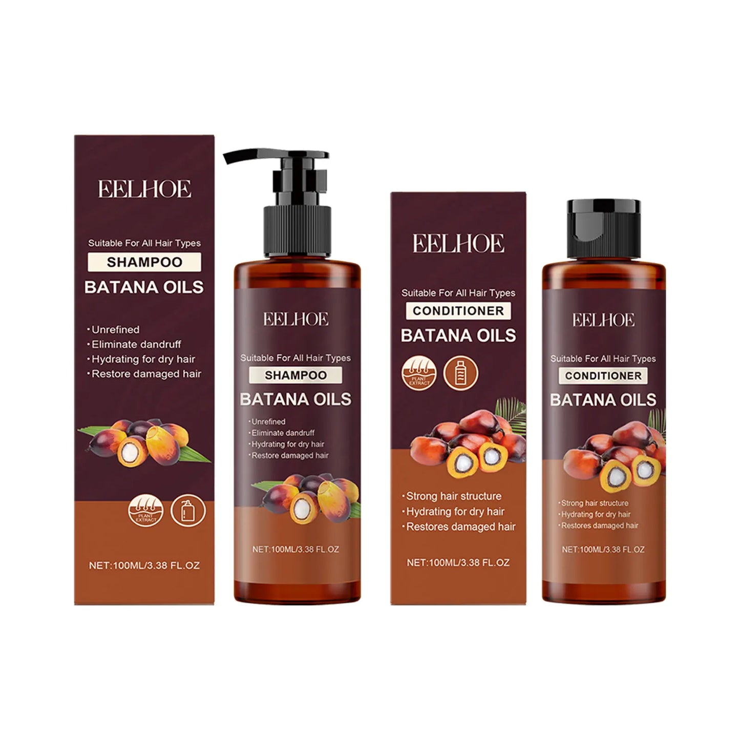 Batana Oil Shampoo Conditioner Set Oil Control Anti Dandruff Scalp Hair Treatment Split Ends Anti Frizz Hair Loss Hair Care Set