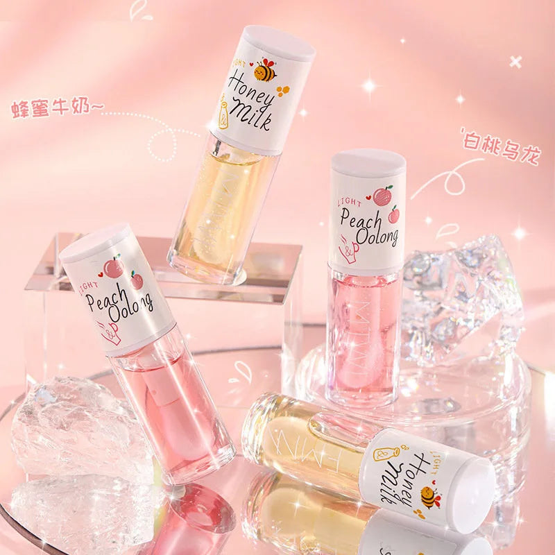 Peach Lip Oil Gloss Plumper Moisturizing Non Sticky Sexy Water Glossy Long-Lasting Transparent Liquid Lipstick