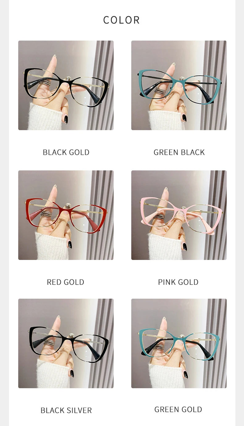 Blue Light Blocking Glasses Cat Eye Color Block Metal Frame Clear Lens Computer Glasses Spectacles For Women