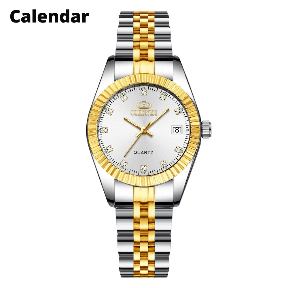 CHENXI Brand Top Luxury  Ladies Golden Watch for Women Clock Female Women's Dress Rhinestone Quartz Waterproof Wristwatches