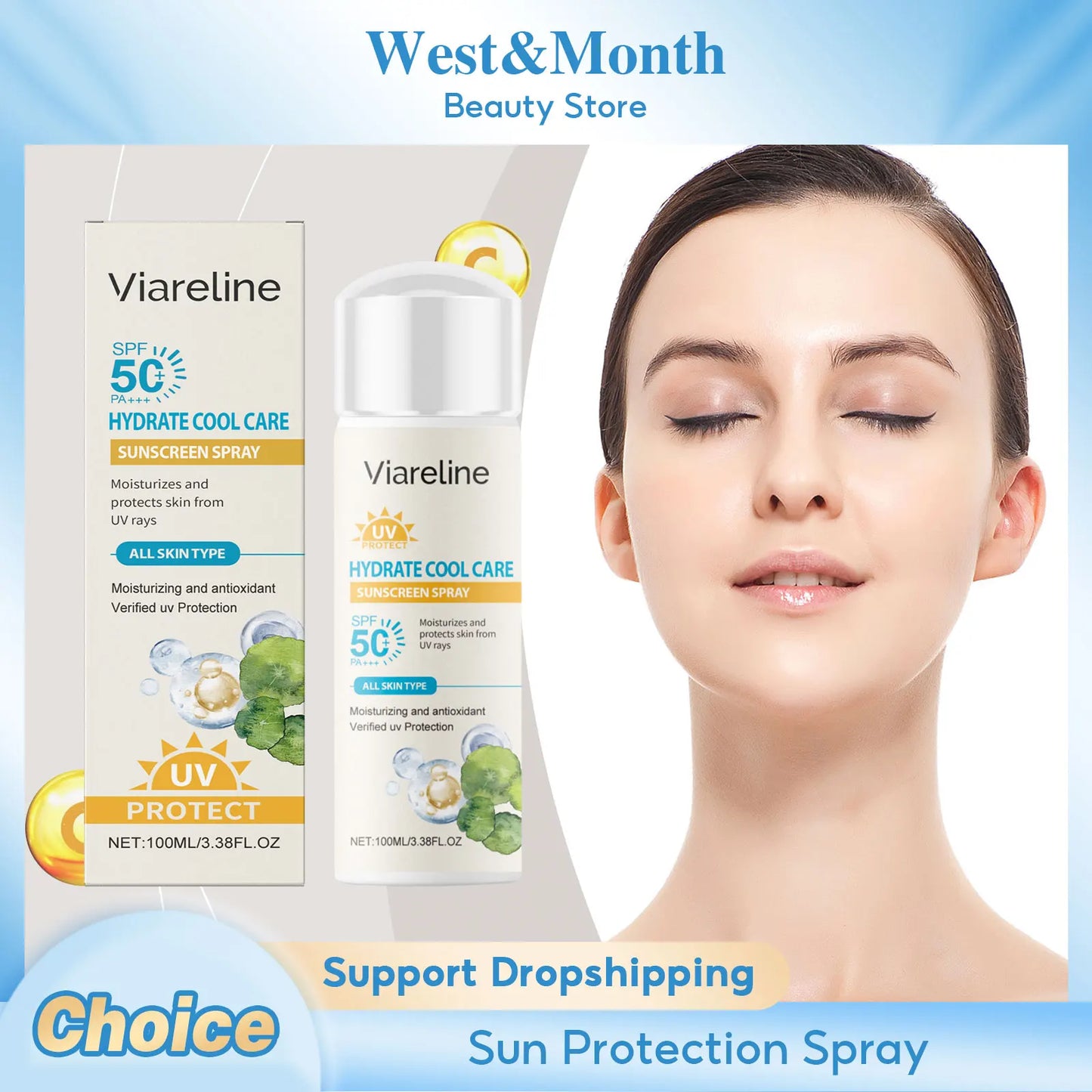 Sun Protection Spray Broad Spectrum SPF 50 UVA UVB Protection Sunburn Prevention Waterproof Lightweight Lasting Sunscreen Mist