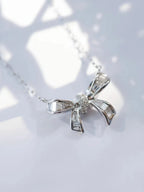 S925 Sterling Silver Women's Necklace Cute Bow Zirconia Pendant Necklace French Jewellery for Daily Wear Holiday Party Gifts