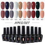 NAILCO 10PCS/Set Gel Nail Polish Gorgeous Full Coverage Semi Permanent Soak Off UV LED Gel Nail Art Base Top Coat Gel Polish Kit