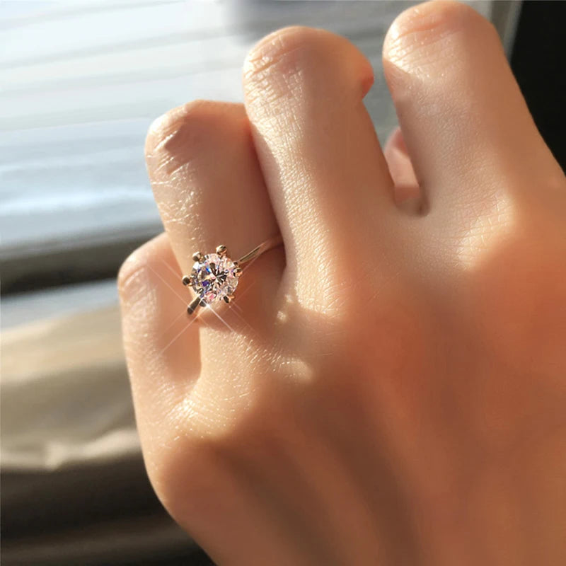 Wedding Engagement Rings For Women Female Jewellry Silver Color Ring 6 Clows Zirconia Ring With Stone Jewelry Wholesale R013