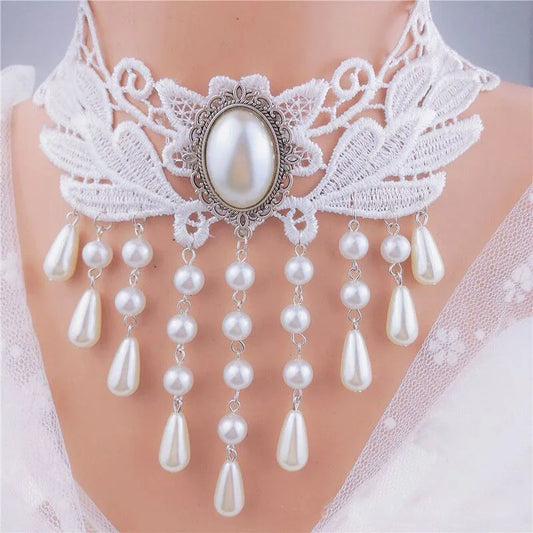 Lady Neck Jewelry Accessories Girl Lace Gothic Choker for Women Vintage Sexy Fashion Velvet Rose Beads Flower Necklace