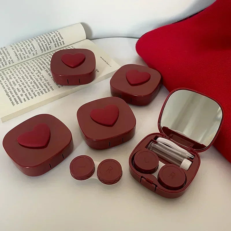 Women Color Contact Lens Case Red Heart Contact Lenses Box for Eyes Care Kit Glasses Case Holder Container