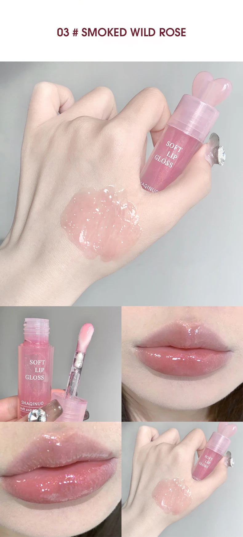 Lightweight and plump lip balm with a glossy mirror finish. The glass lips are moisturized and moisturized with lip oil