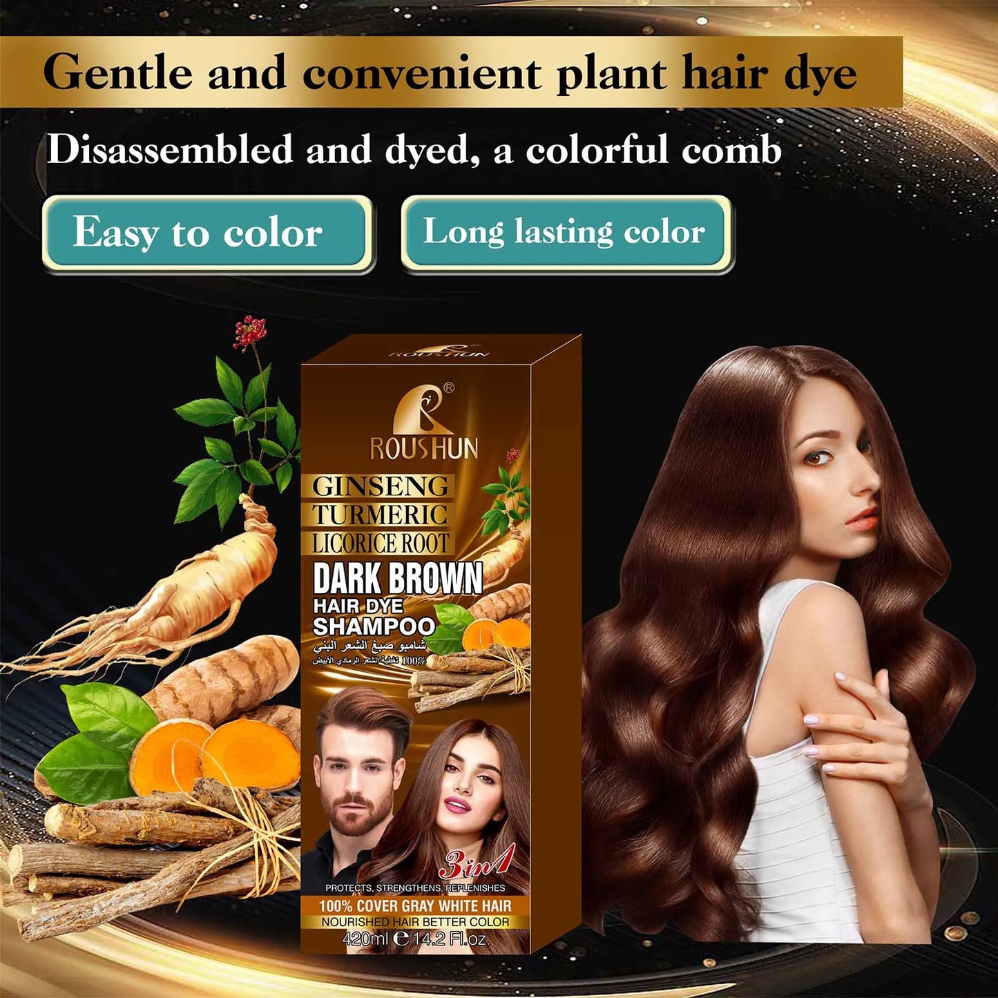 420ml/14.2 Fl.oz Dark Brown Hair Color Shampoo for Gray Hair Instant Hair, Hair Dye Shampoo Natural Long Lasting for Men & Women