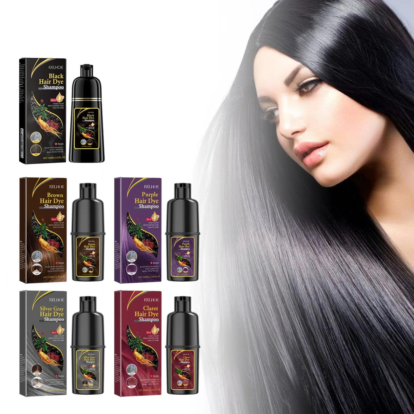 Hair Dyeing Shampoo 3-in-1 Rapid Hair Dyeing Repair Dry Cleaning Nourishing Hair Roots Restoration Hair Coloring Black Shampoo