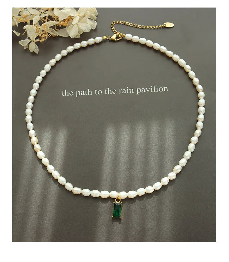 Women's Necklace Elegant Style Crystal Pendant Freshwater Pearl Collarbone Chain Stainless Steel Fashionable Versatile Jewelry