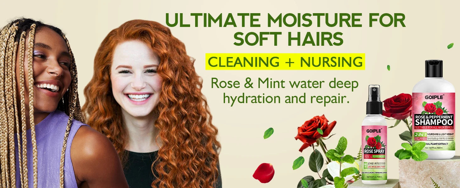 Rose Peppermint Shampoo with Hair Care Spray Moisturizing & Nourishing Conditioner Product Shampoo and Conditioner Set for Women