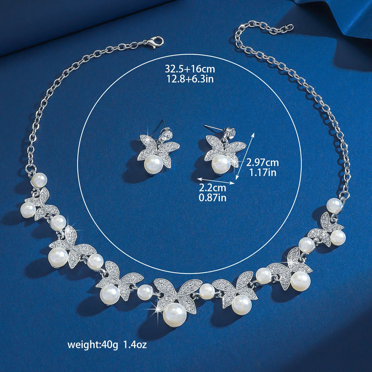 3PCS Wedding Jewellery Necklace Set Pearl Earrings Women Head Accessories Bridal Rhinestones Necklace Sets