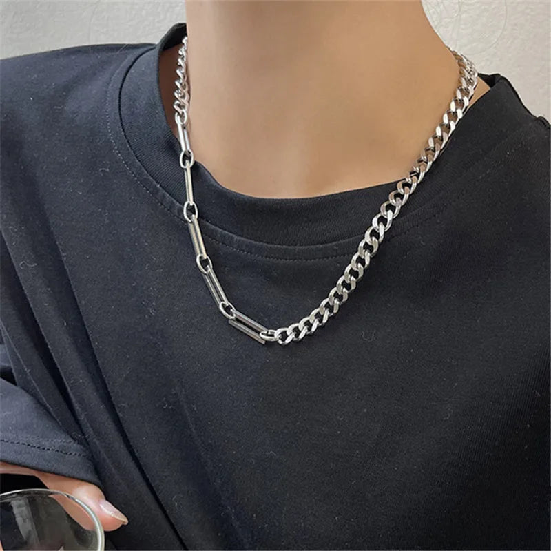 Stainless Steel Chains Rivet Choker Necklace for Men Hiphop Punk Neck Jewelry Short Collar Chain With Pendant Gothic Accessories