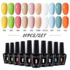 NAILCO 10PCS/Set Gel Nail Polish Gorgeous Full Coverage Semi Permanent Soak Off UV LED Gel Nail Art Base Top Coat Gel Polish Kit