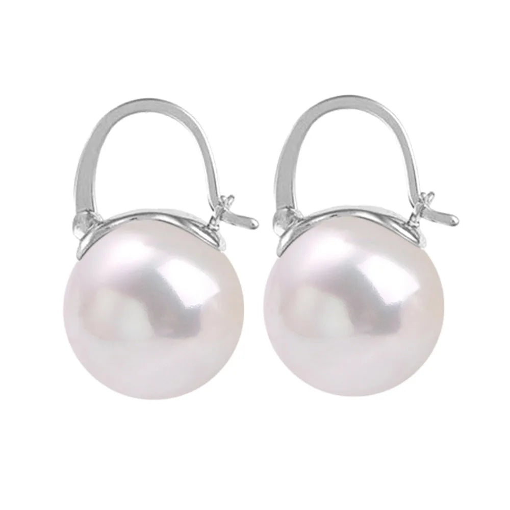 S925 Sterling Silver Jewelry Women Earrings 12MM/14MM Round Pearl Stone Earwires Jewelry Wedding Engagement Party Accessories