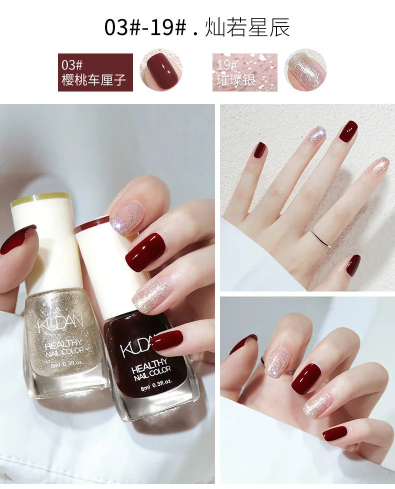 Nail Polish Without Baking Lamp White Fine Glitter Non-baking Non-peel Transparent Shiny Oil Base Coat Nude Nail Polish