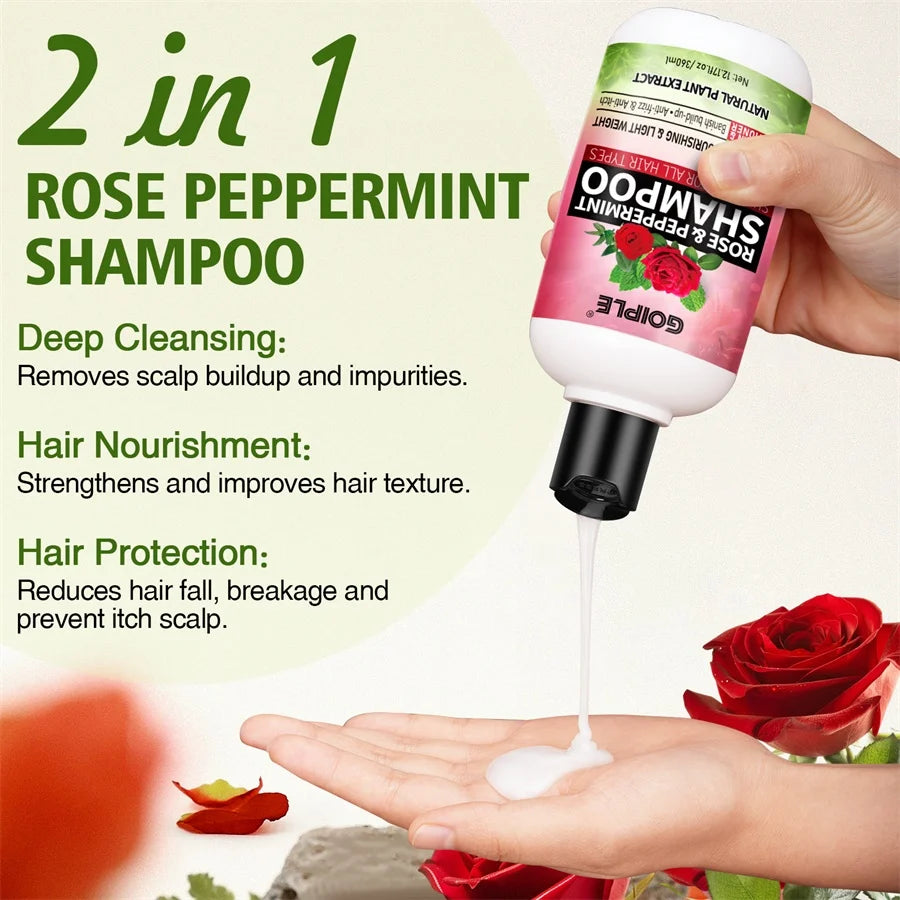 Rose Peppermint Shampoo with Hair Care Spray Moisturizing & Nourishing Conditioner Product Shampoo and Conditioner Set for Women