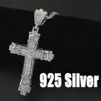 Mens Jewellery Cross Necklace Chain for Men Stainless Steel Necklace Men Hip Hop Jewelry Rhinestone Religious Pendant Collares