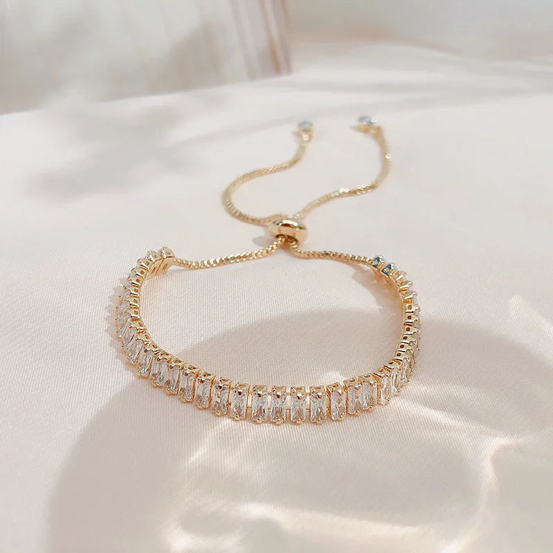 Luxury Classic Full of Rhinestones 18K Gold Plated Bracelets For Women Sparkling Simple Zircon Bracelets Jewelry Birthday Gifts