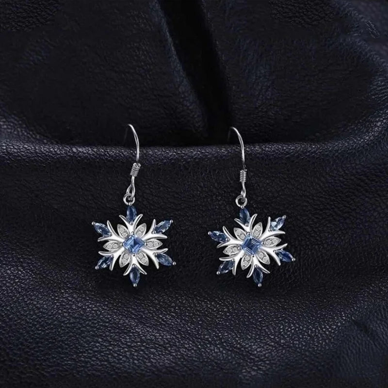 Bague Ringen Earrings for Women Charms Female Fashion Jewelry Artificial Aquamarine Snowflake Ear drops Blue Gemstones Party