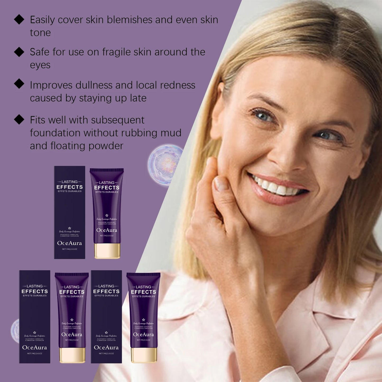 Hydrating Concealer Foundation Covers Blemishes Redness Spots Dark Circles Treatment Full-Coverage Hyaluronic Acid Face Makeup