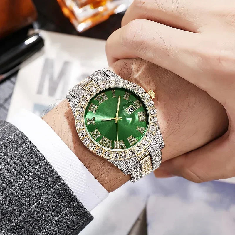 Full Iced Out Watch for Men Multiple Colors Hip Hop Mens Watch Fashion Cool Bling Diamond Luxury Mens Watches Clock Relogio