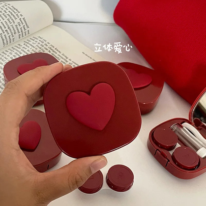 Women Color Contact Lens Case Red Heart Contact Lenses Box for Eyes Care Kit Glasses Case Holder Container