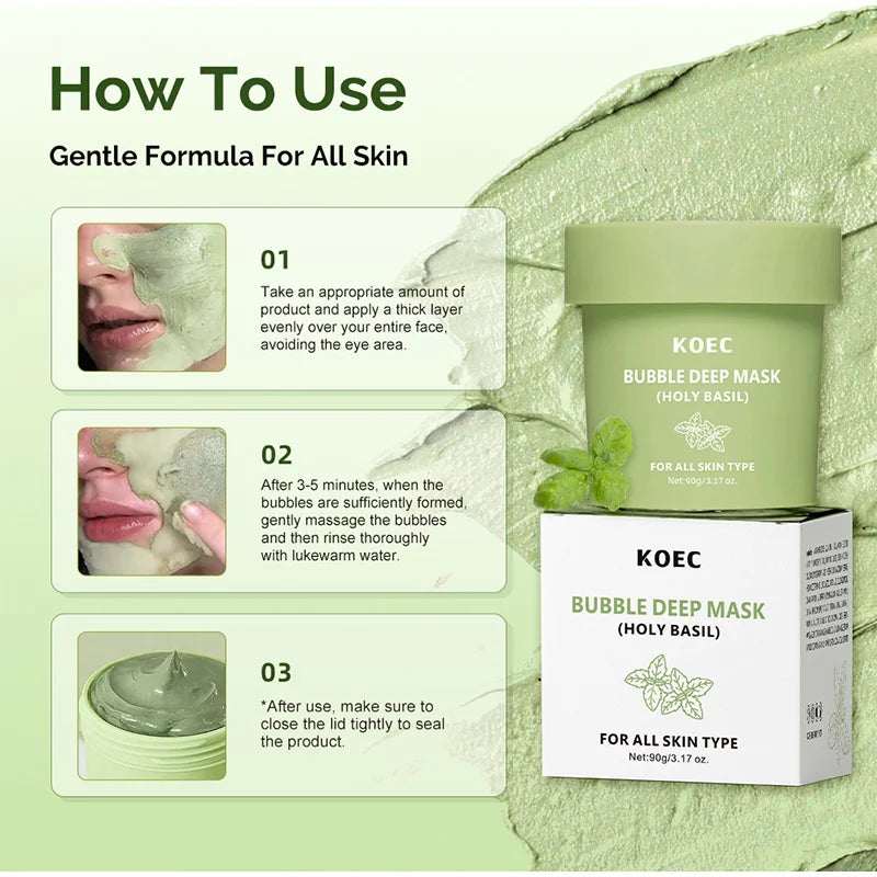 Holy Basil Bubble Deep Mask,Carbonated Water Face Cleansing Pores Blackheads Sebum,Clay Mud Mask Wash-Off Pack,Korean Skincare