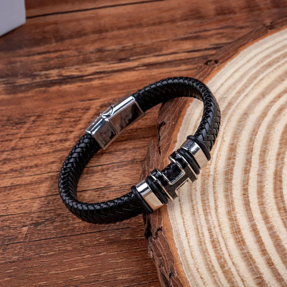 Men's Letter H Bracelet with Magnetic Clasp - Trendy Stylish Initial Jewelry