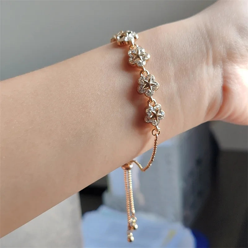 Luxury Fine Bracelet for Women Girls Fashion Flower Planet Shiny Zirconia Bracelet Charms Accessories Jewelry Set Party Gifts