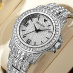 MEGIR New Golden Luxury Watches for Women Fashion Crystal-accented Waterproof Quartz Wristwatch with Stainless Steel Strap