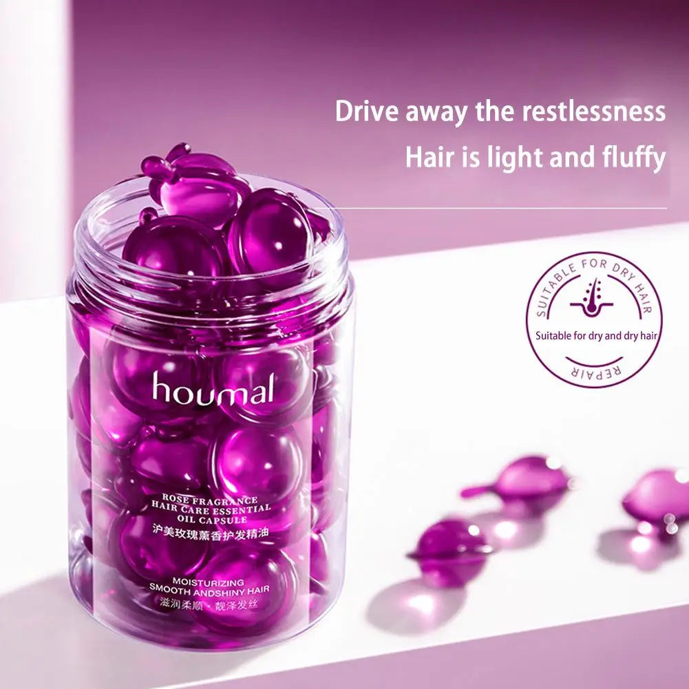 Hair Styling Serum Frizzy Dry Hair Rose Essence Oil Capsules Leave-in Anti Frizz Conditioner Repair Hair Care