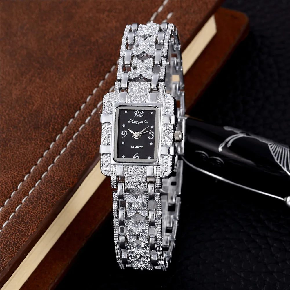 Luxury Sliver Metal Women Bracelet Wrist Watch Top Brand Fashion Crystal Quartz Watch Elegant Square Ladies Clock Reloj Mujer